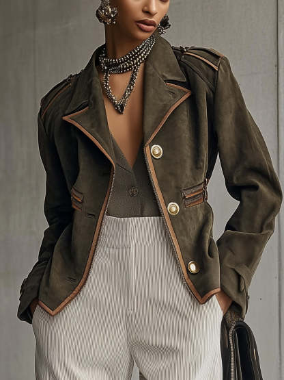 Olive Tailored Blazer With Khaki Trim