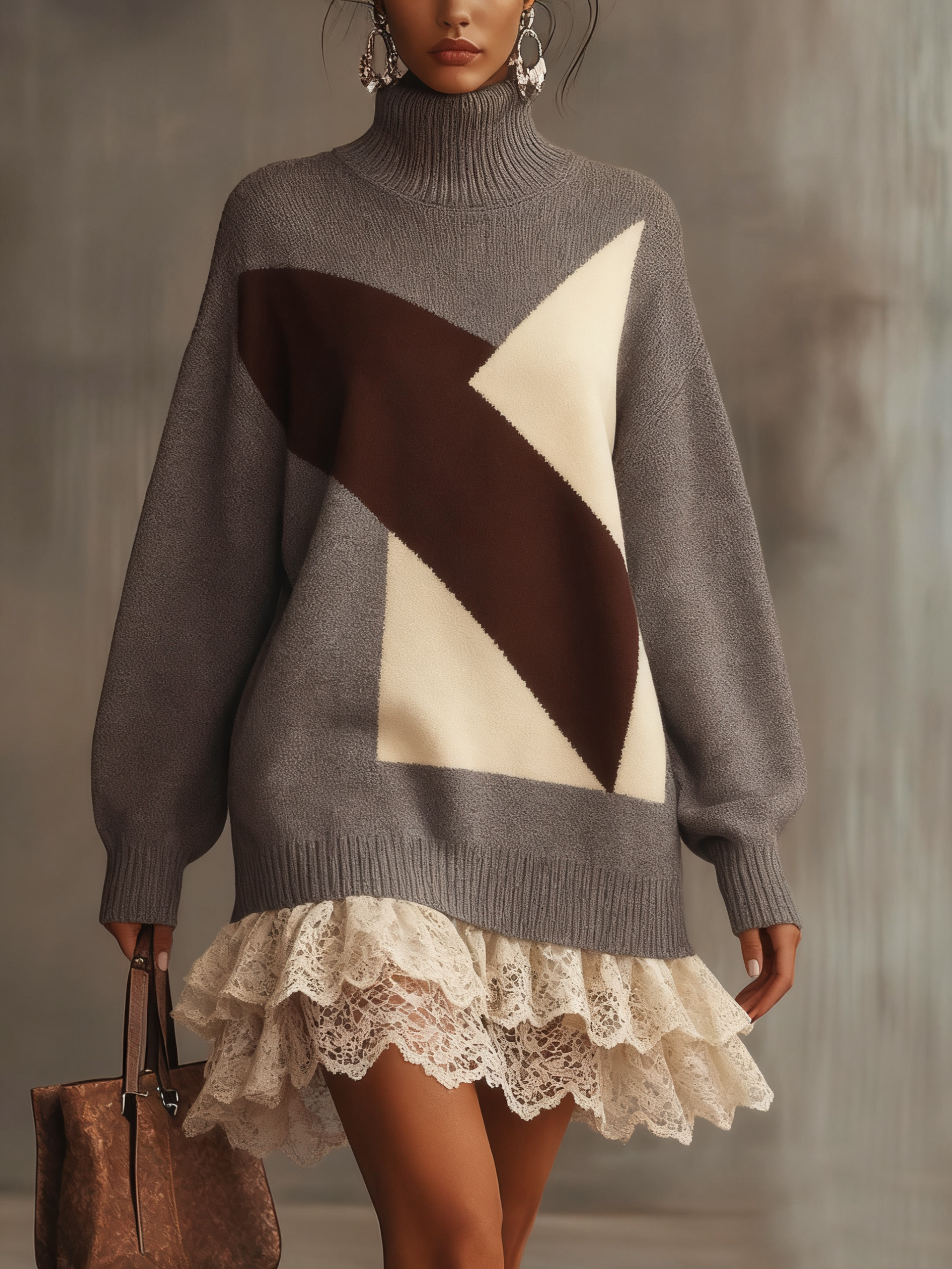 As shown Ruffled Hem Turtleneck Sweater Dress