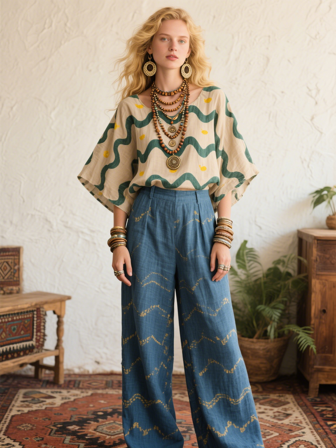 Green Stripes Creative Retro Style Loose Set