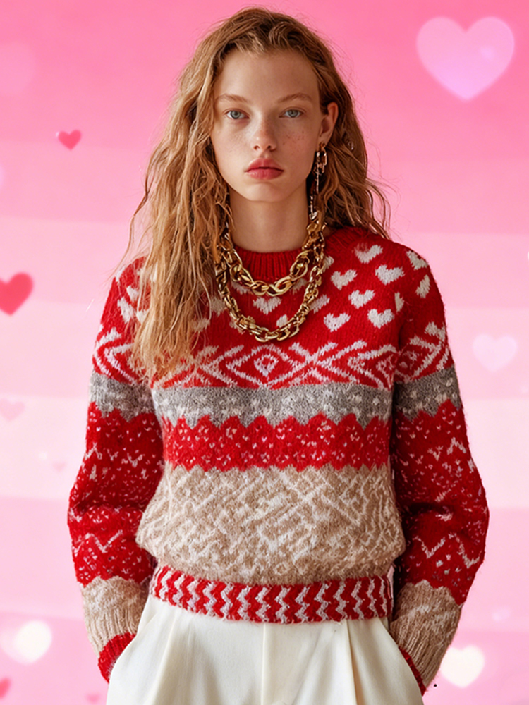 Women's Valentine's Day Heart Pattern Comfortable And Warm Knit Sweater