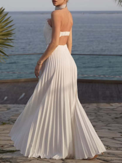Evening Pleated Off Shoulder Maxi Dress Shell