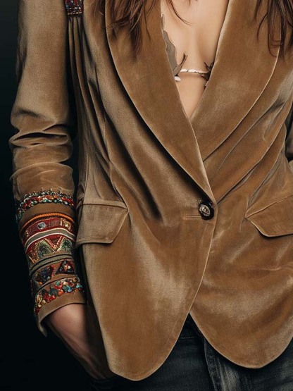 Velvet Embroidered Blazer With Bohemian Detailing