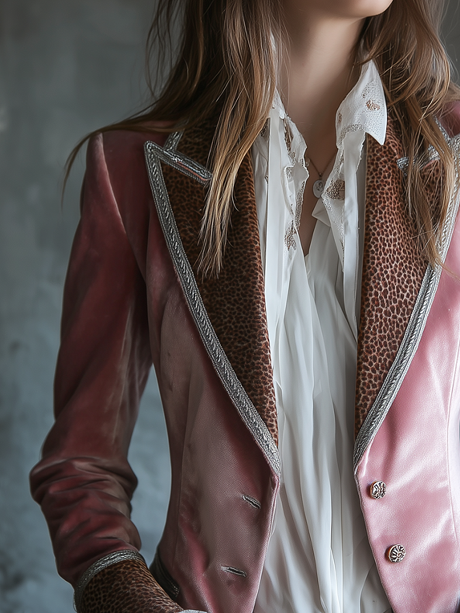 Vintage Eco-friendly Velvet Leopard Collar Jacket