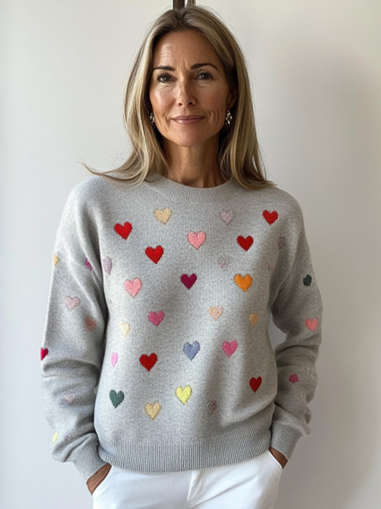 Women's Vintage Valentine's Day Heart Knitted Sweater