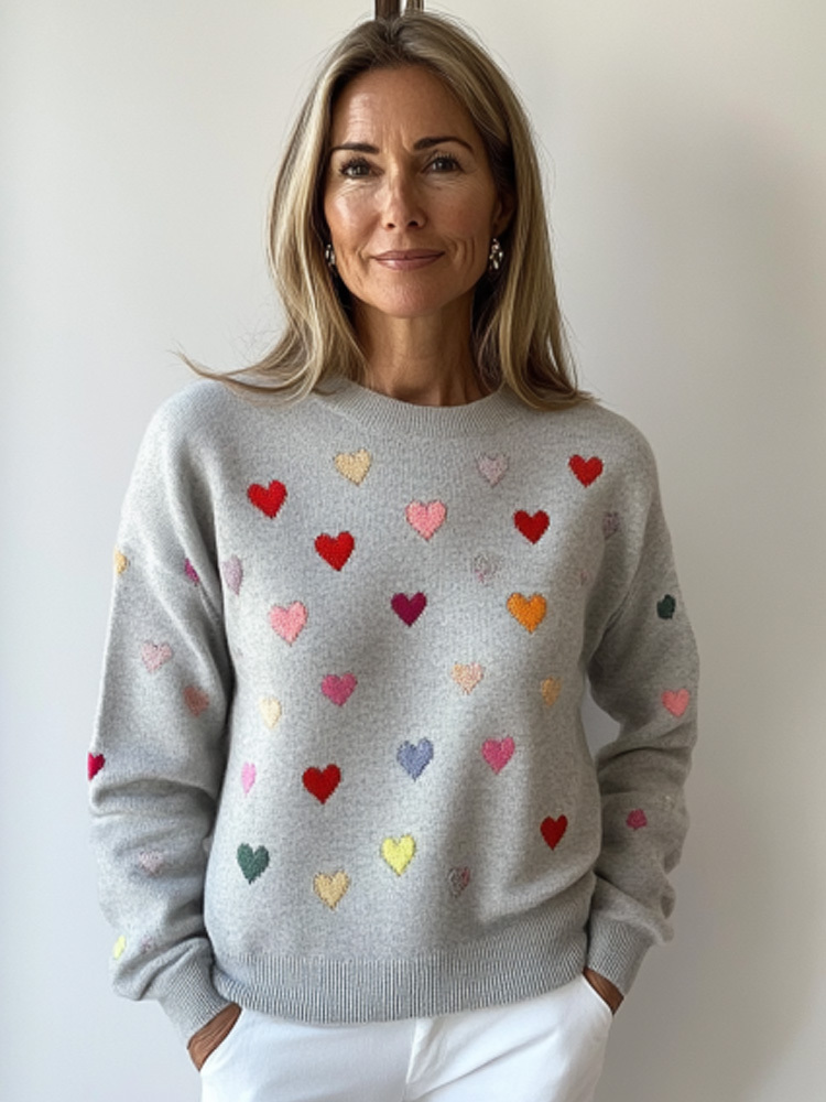 Women's Vintage Valentine's Day Heart Knitted Sweater