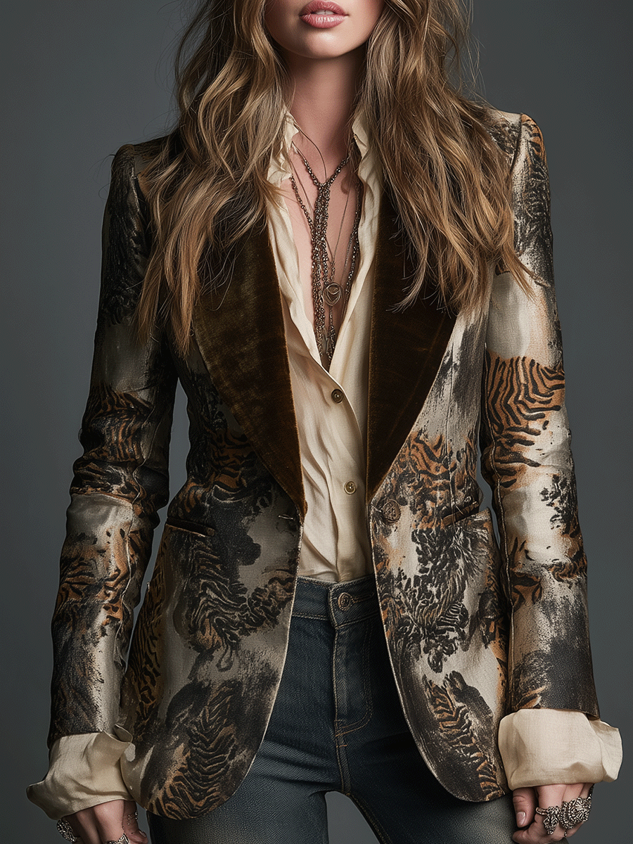Baroque Velvet Jacquard Bronze Pattern Blazer
