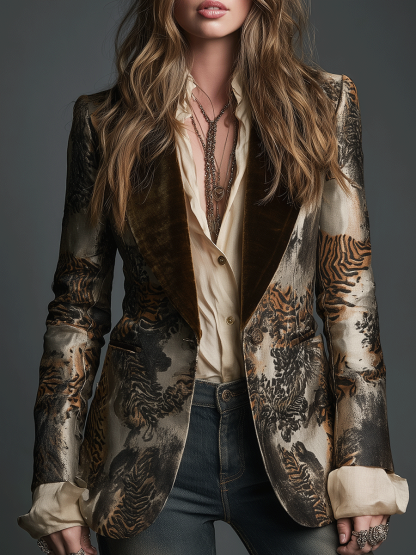 Baroque Velvet Jacquard Bronze Pattern Blazer