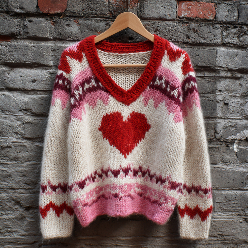 Love Geometric Pattern Women's V-neck Sweater