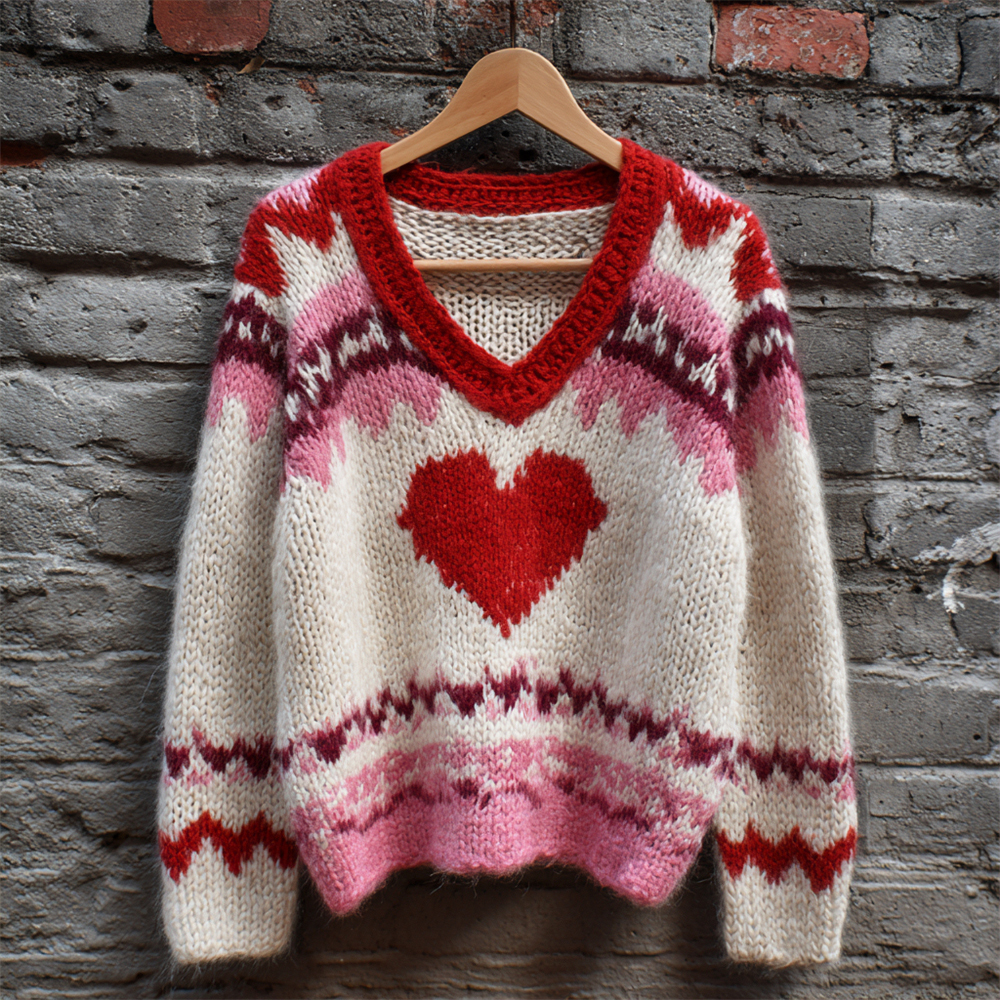 Love Geometric Pattern Women's V-neck Sweater