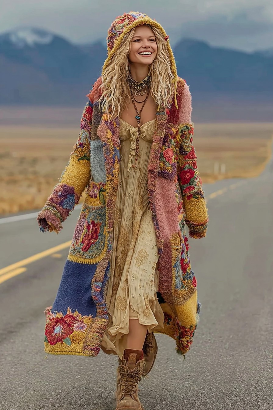 Women's Colorful Rainbow Patchwork Pattern Print Cardigan