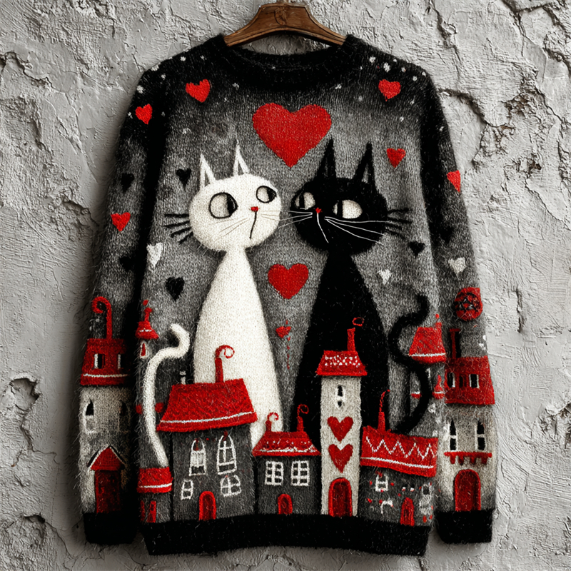 Lovely Valentine's Day Cats Lovers Cozy Knit Sweater