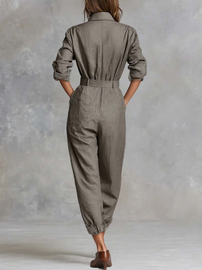 Cotton And Linen Blended Long Sleeve Shirt Jumpsuit