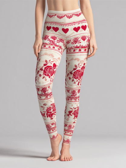 Love Rose Cycle Print Women's Knit Leggings