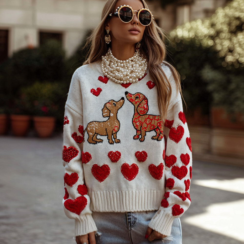 Valentine's Day Doggy Love Matching Crew Neck Sweater