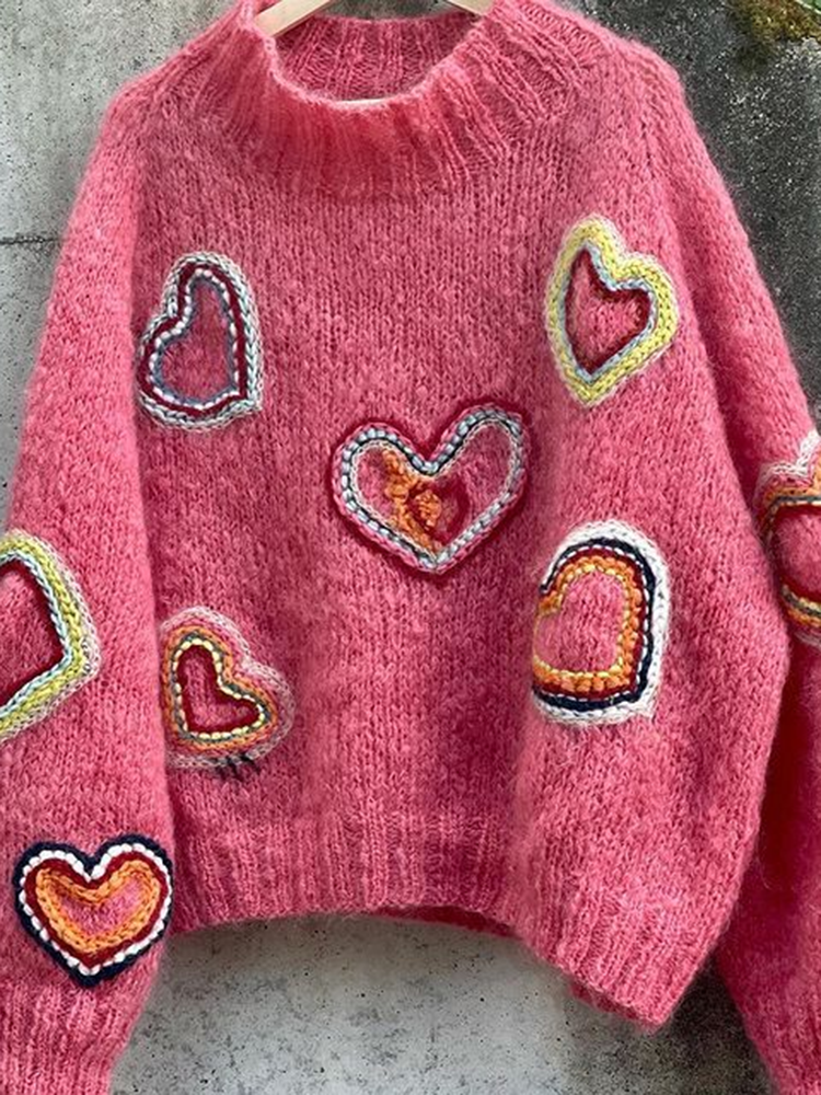 Abstract Creative Valentine Vibes Coquette Valentine Heart Art Print Knitted Pullover Sweater