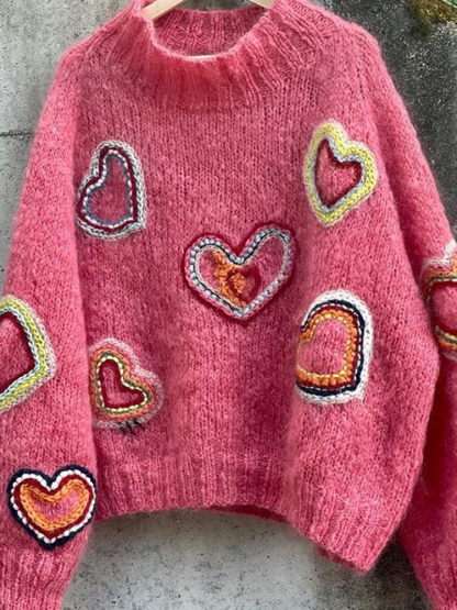 Abstract Creative Valentine Vibes Coquette Valentine Heart Art Print Knitted Pullover Sweater