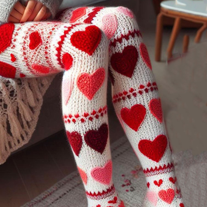 Vintage Crochet Valentine Heart Cozy Knit Leggings