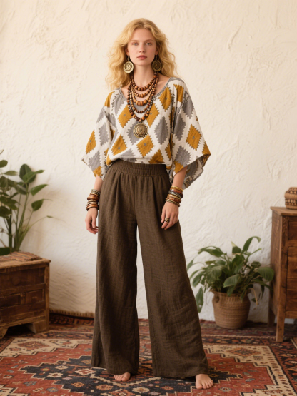 Yellow Gray Checkered Pattern Creative Retro Style Loose Set