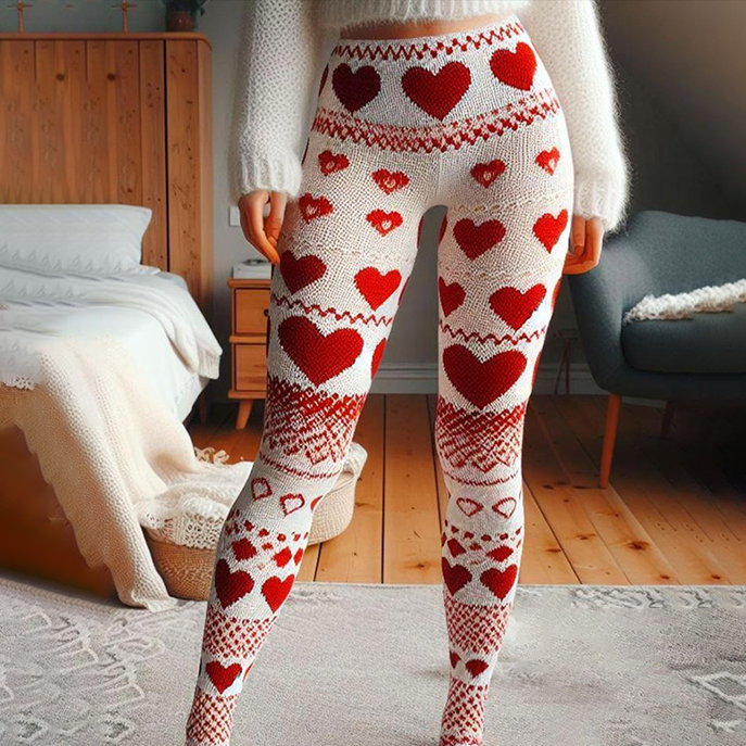 Vintage Valentine Heart Crochet Cozy Knit Leggings