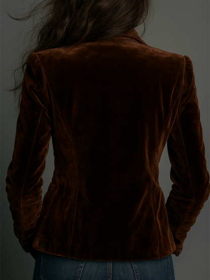 Boho Chocolate Velvet Embroidered Blazer