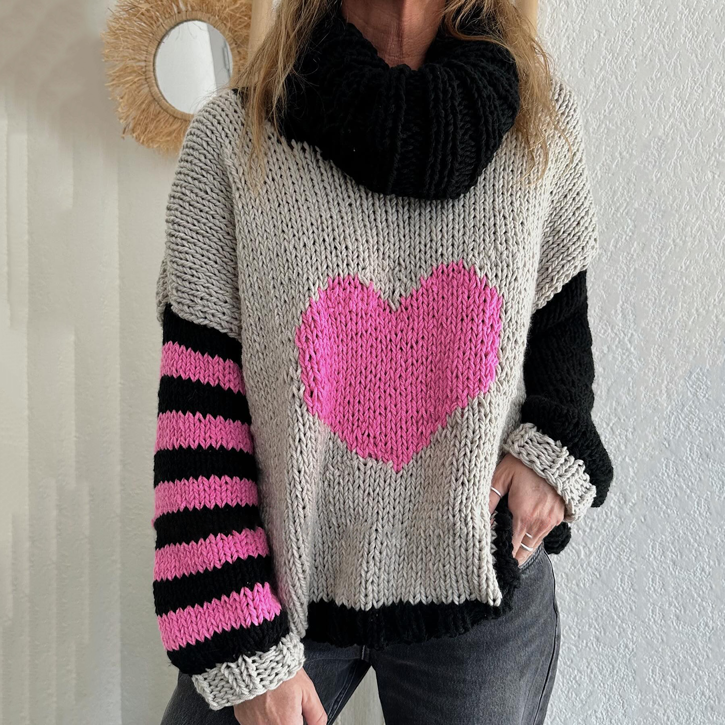 Valentine Heart Print Women's Turtleneck Sweater