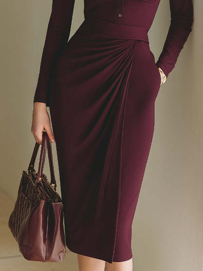 Burgundy Draped Shirt Dress
