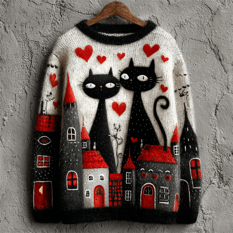 Lovely Valentine's Day Cats Lovers Contrast Cozy Knit Sweater