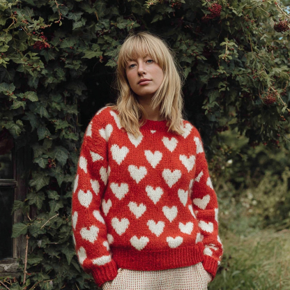 Valentine's Day Hearts Pattern Vintage Cozy Knit Sweater