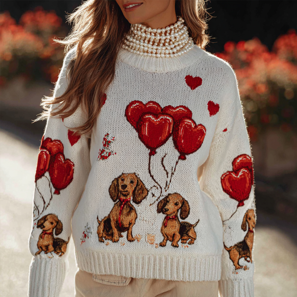 Valentine's Day Dog Lover Heart Balloon Crew Neck Sweater