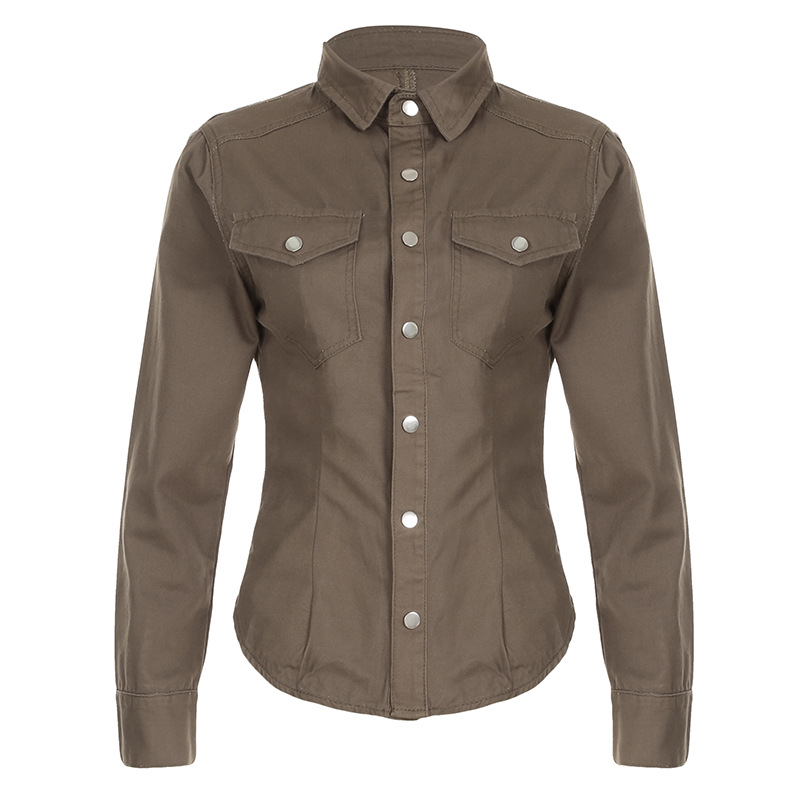 Retro Washed Contrast Stitching Blouse