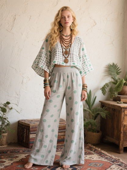 Green Polka Dot Circle Creative Retro Style Loose Set