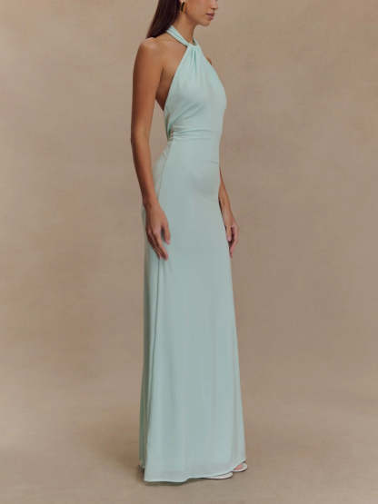 Slinky Halter Maxi Dress - Lagoon
