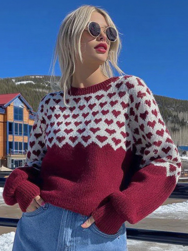 Women's Valentine's Day Heart Pattern Comfortable Knit Sweater
