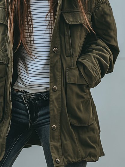 Vintage Casual Hooded Windproof Multi-pocket Work Jacket