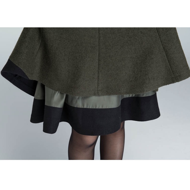 Winter Skater Wool Skirt Women, Wool Midi Skirt with Pockets, High Waist Layered Skirt, Patchwork Skirt, Wool Circle Skirt, Xiaolizi 1627