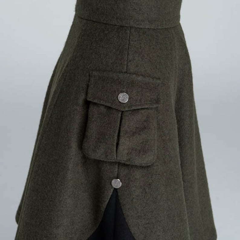 Winter Skater Wool Skirt Women, Wool Midi Skirt with Pockets, High Waist Layered Skirt, Patchwork Skirt, Wool Circle Skirt, Xiaolizi 1627