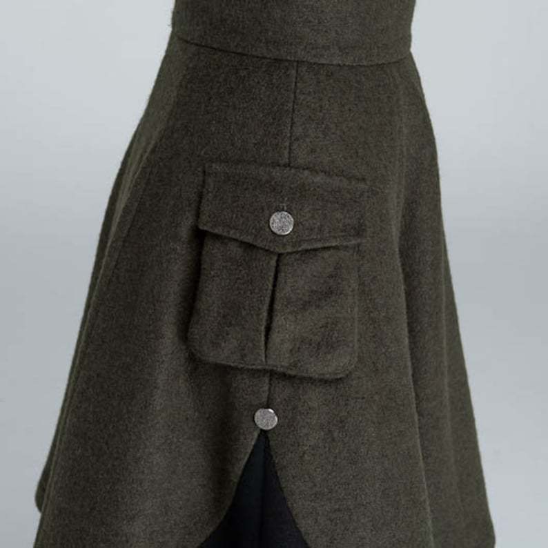 Winter Skater Wool Skirt Women, Wool Midi Skirt with Pockets, High Waist Layered Skirt, Patchwork Skirt, Wool Circle Skirt, Xiaolizi 1627