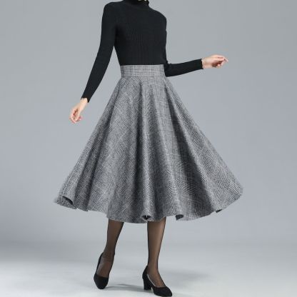 High Waist Plaid Wool Skirt Women, Full Circle Skirt, Swing Flared Skirt, Pleat A-Line Skirt, Tartan Fall Winter Midi Skirt 3245