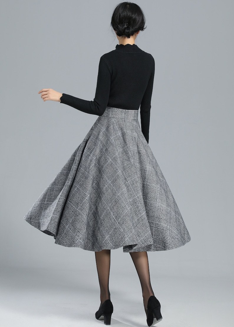 High Waist Plaid Wool Skirt Women, Full Circle Skirt, Swing Flared Skirt, Pleat A-Line Skirt, Tartan Fall Winter Midi Skirt 3245