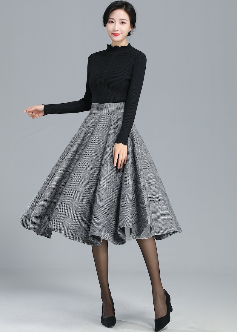 High Waist Plaid Wool Skirt Women, Full Circle Skirt, Swing Flared Skirt, Pleat A-Line Skirt, Tartan Fall Winter Midi Skirt 3245