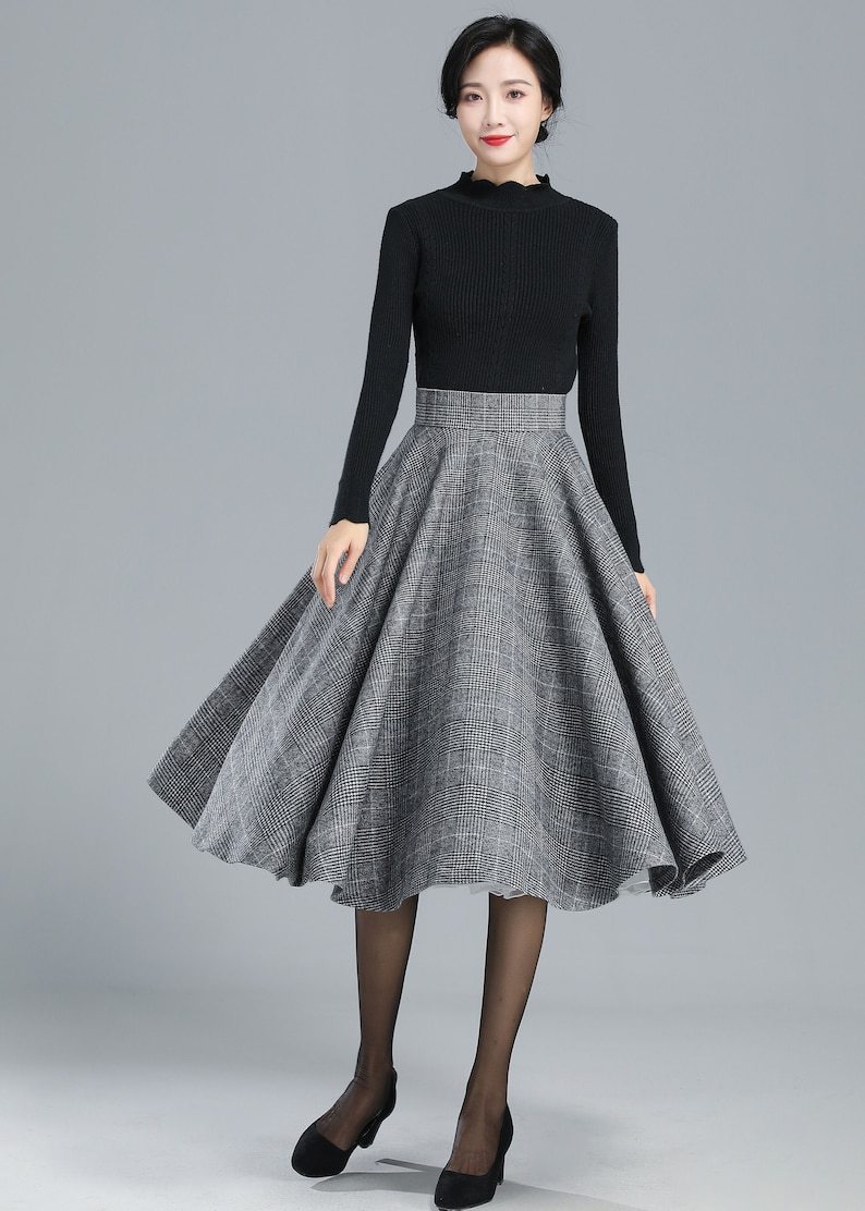 High Waist Plaid Wool Skirt Women, Full Circle Skirt, Swing Flared Skirt, Pleat A-Line Skirt, Tartan Fall Winter Midi Skirt 3245