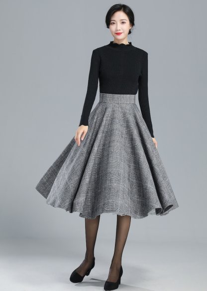 High Waist Plaid Wool Skirt Women, Full Circle Skirt, Swing Flared Skirt, Pleat A-Line Skirt, Tartan Fall Winter Midi Skirt 3245