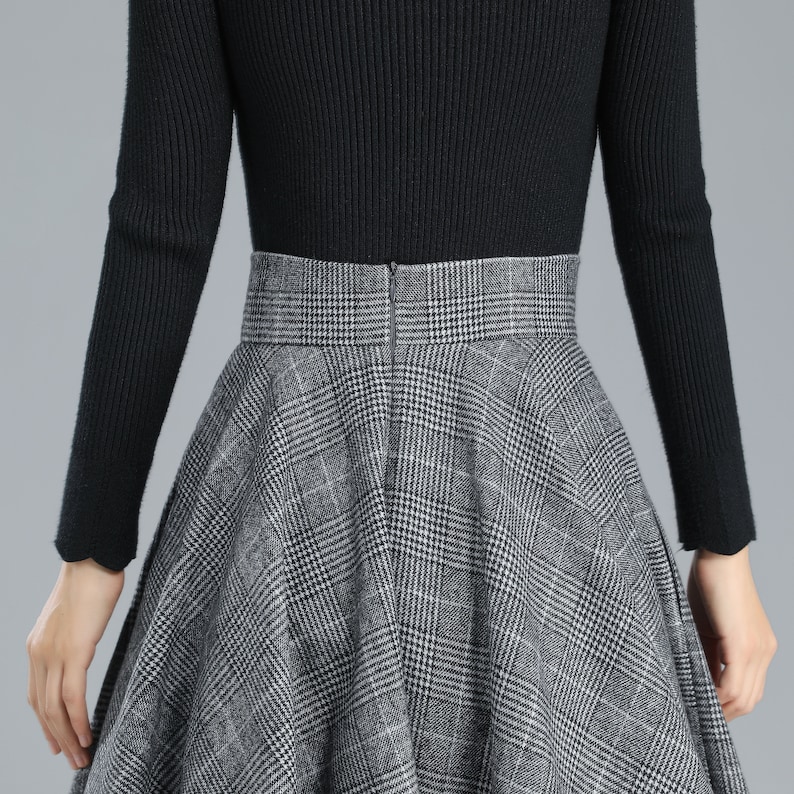 High Waist Plaid Wool Skirt Women, Full Circle Skirt, Swing Flared Skirt, Pleat A-Line Skirt, Tartan Fall Winter Midi Skirt 3245