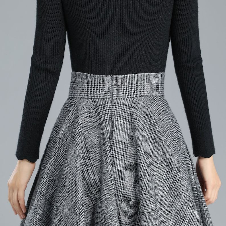 High Waist Plaid Wool Skirt Women, Full Circle Skirt, Swing Flared Skirt, Pleat A-Line Skirt, Tartan Fall Winter Midi Skirt 3245