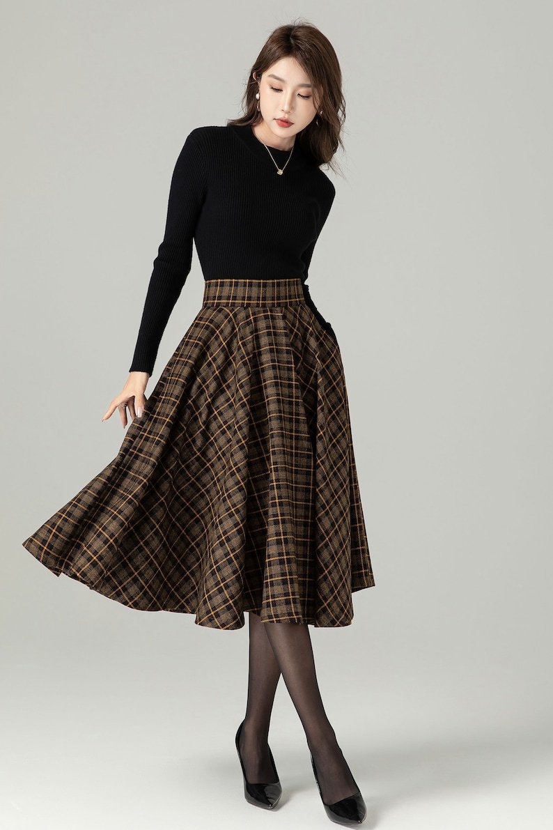 Midi Wool Plaid Skirt, Swing Wool Skirt, Wool Circle Skirt, Winter Autumn Skirt Women, High Waisted Wool Skirt, Retro Tartan Wool Skirt 4498