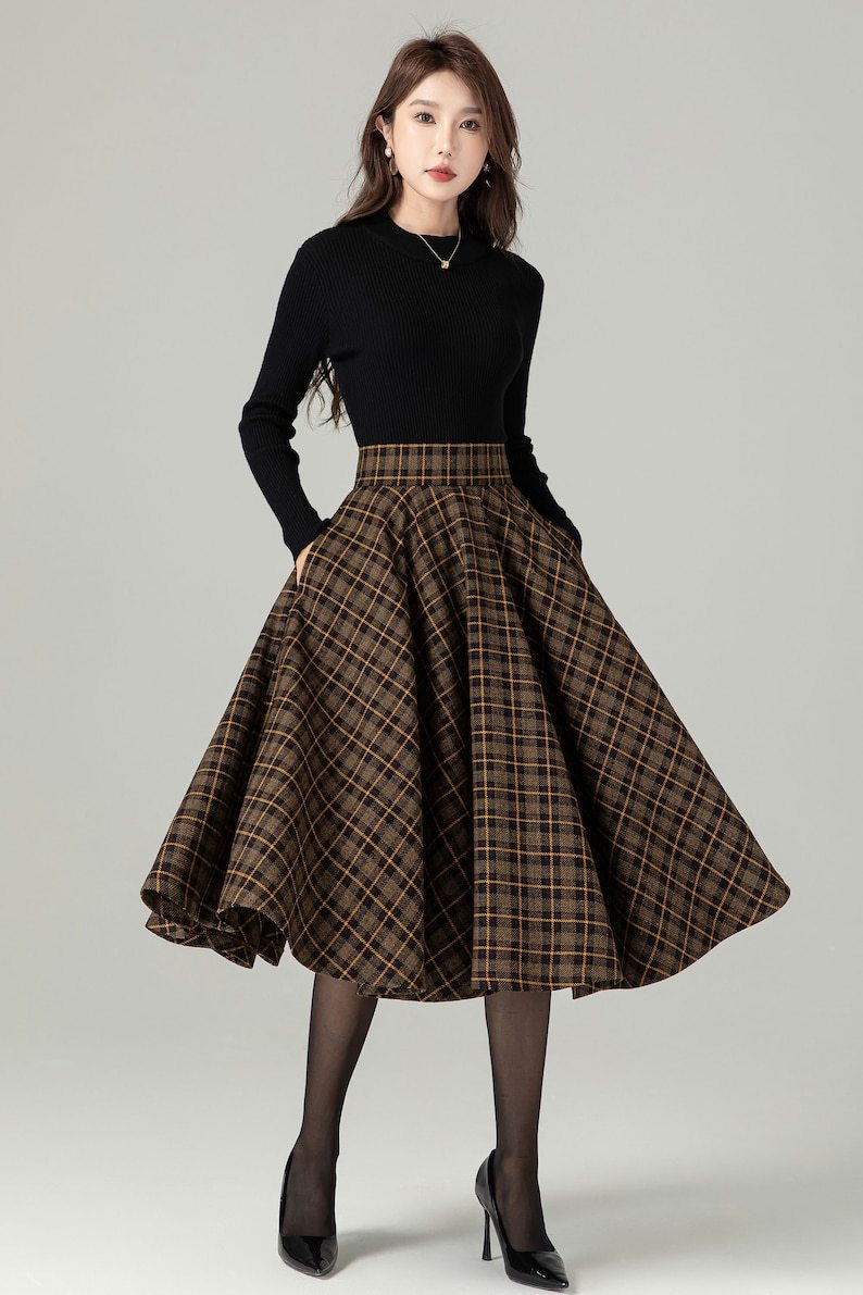Midi Wool Plaid Skirt, Swing Wool Skirt, Wool Circle Skirt, Winter Autumn Skirt Women, High Waisted Wool Skirt, Retro Tartan Wool Skirt 4498