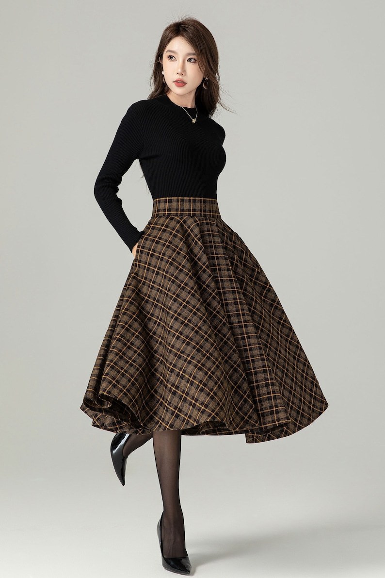 Midi Wool Plaid Skirt, Swing Wool Skirt, Wool Circle Skirt, Winter Aut
