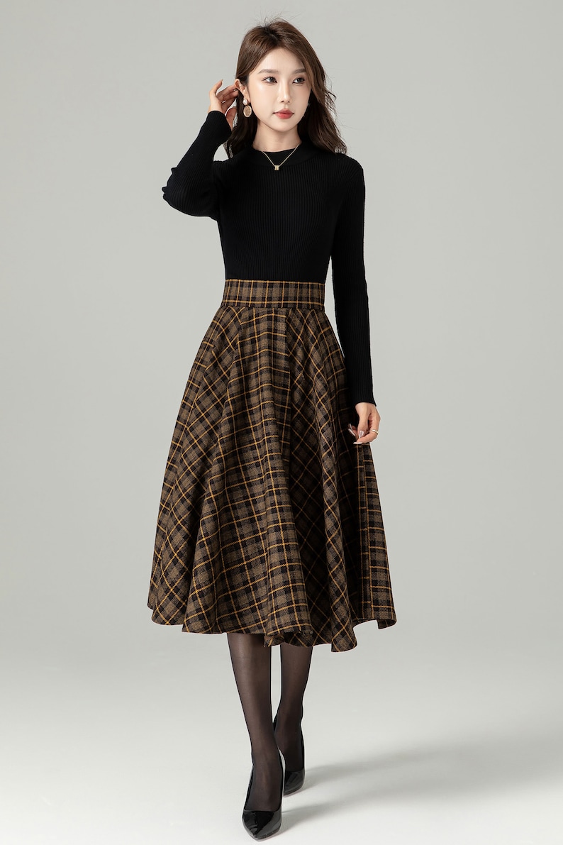Midi Wool Plaid Skirt, Swing Wool Skirt, Wool Circle Skirt, Winter Autumn Skirt Women, High Waisted Wool Skirt, Retro Tartan Wool Skirt 4498