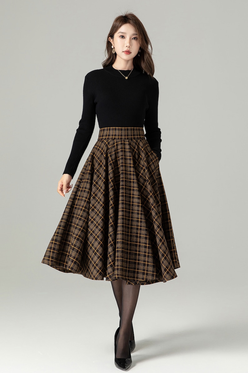 Midi Wool Plaid Skirt, Swing Wool Skirt, Wool Circle Skirt, Winter Autumn Skirt Women, High Waisted Wool Skirt, Retro Tartan Wool Skirt 4498