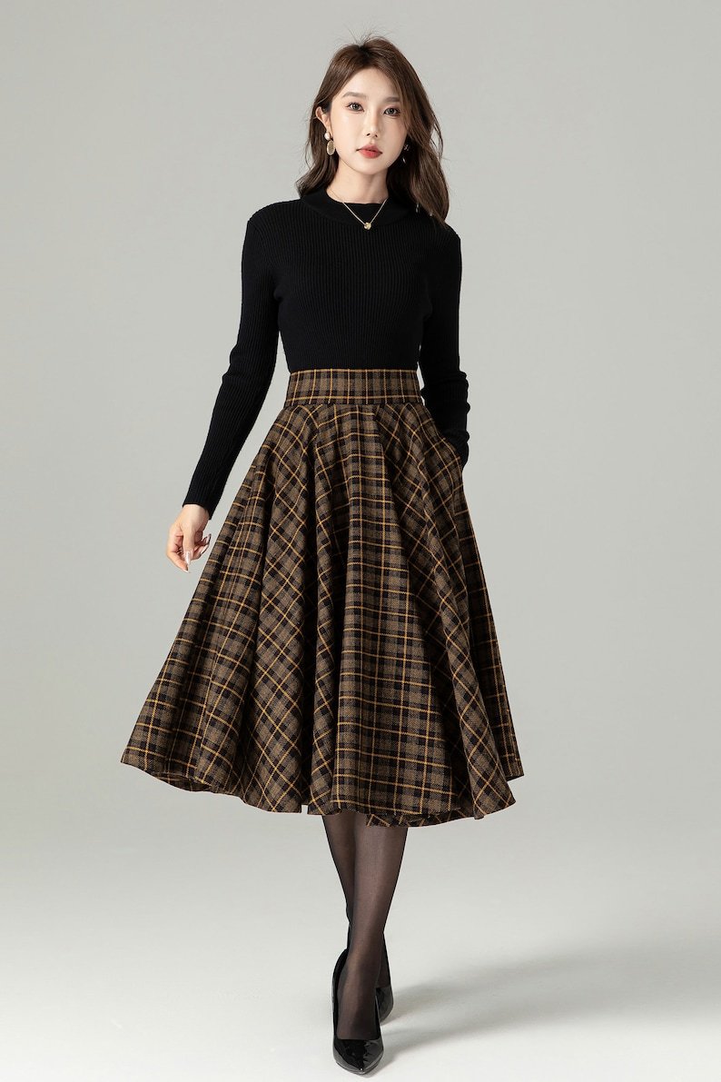 Midi Wool Plaid Skirt, Swing Wool Skirt, Wool Circle Skirt, Winter Autumn Skirt Women, High Waisted Wool Skirt, Retro Tartan Wool Skirt 4498